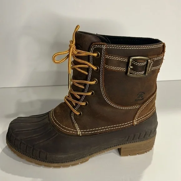 Kamik Evelyn Winter Boot Dark Brown Duck Boot Leather Upper Rubber Sole Wms 8 - Picture 2 of 11